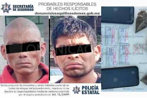 Capturan a dos sujetos que, presuntamenta, extorionaban a comerciantes en Almoloya de Juárez